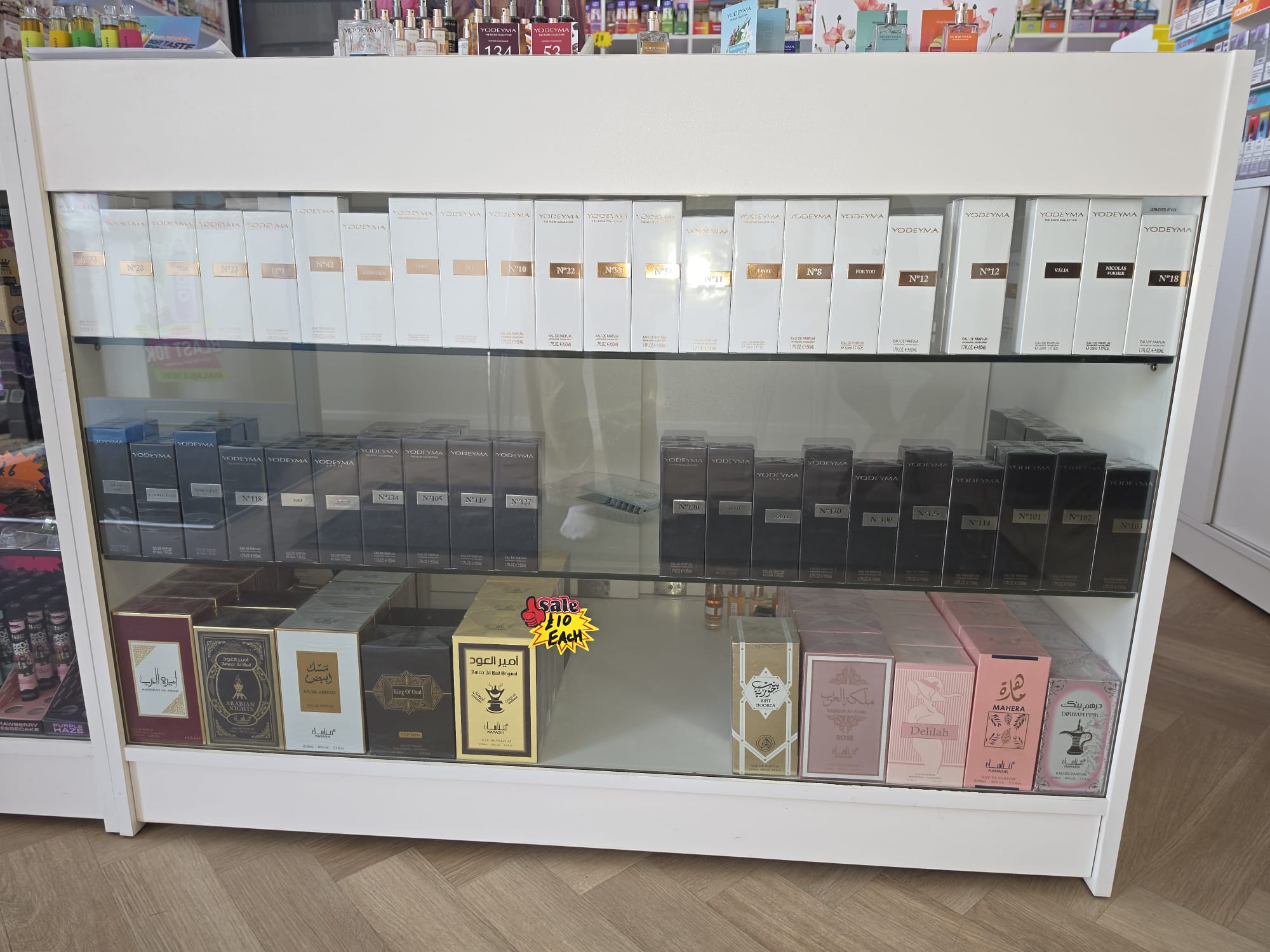 Premium fragrance display at Belfield Vape Rochdale